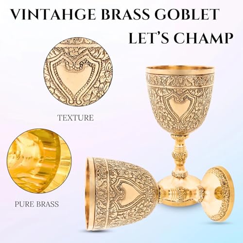 Image of Samy Collectibles Pure Brass Goblet Heavy Gauge Engraved Premium Goblet Champagne Flutes, Wine Drinking Glass,Tumbler Cups for Water,Royal Chalice Cup (Pack of 1)