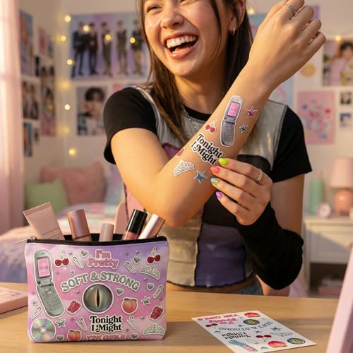 Image of For Katseye Merch Cosmetic Makeup Bag, Y2K-Inspired Pop Graphic Zipper Pouch, Portable Makeup Organizer for Toiletries & Accessories