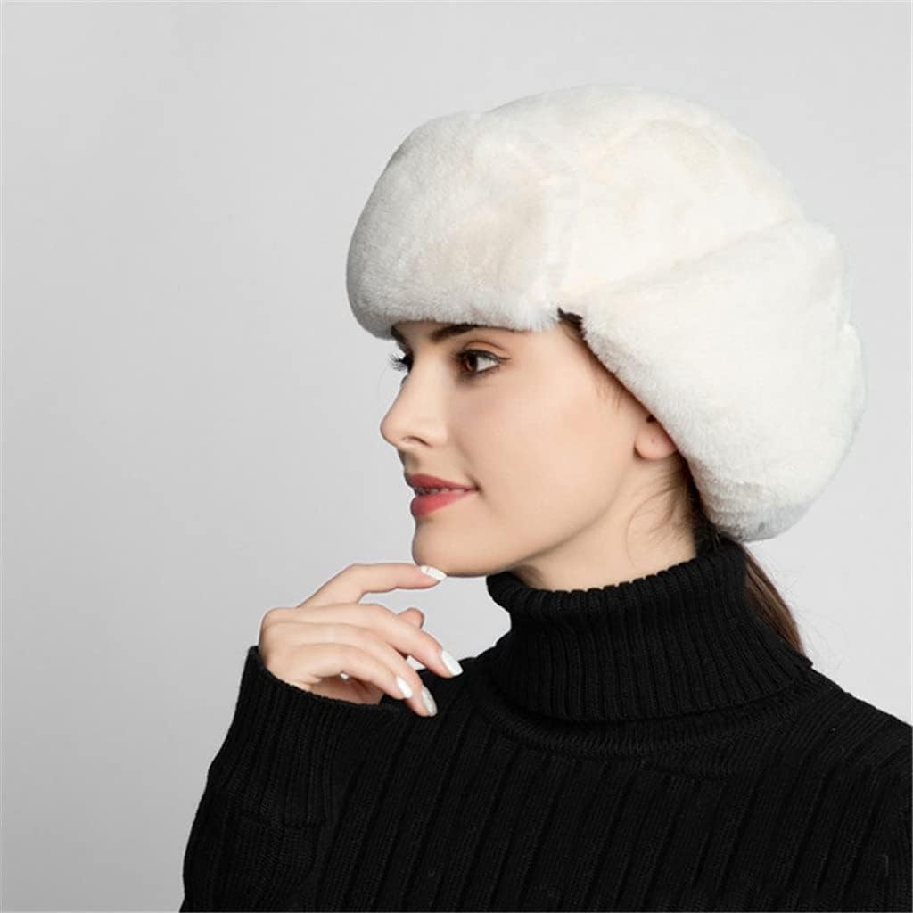 Women's Hat for Winter with Stretch White Thicken Warm Cap Ear-Flapped Trapper Russian