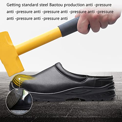 Men's Smashproof Waterproof Oil Resistant Lightweight Slip On Safety Shoes Safety Shoes (Color : Black, Size : 9.5)