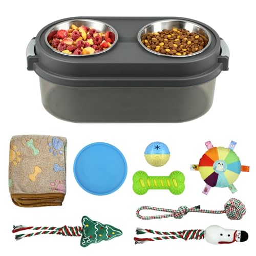WarmWink 2 in 1 Elevated Dog Bowls with Pet Toys Storage Container Basic Dog Bowls with Pet Food Storage Box