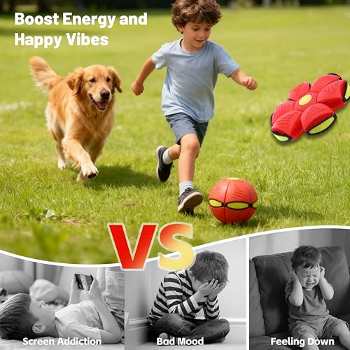 Image of Magic Metaball, Children's Bouncing Ball, Magic Flying Saucer Interactive Pop-Up Transform Toy, Parent-Child Interaction Red Bouncy Ball, Collapsible Time Delay Frisbee Flying Disc Toy with 6 Light