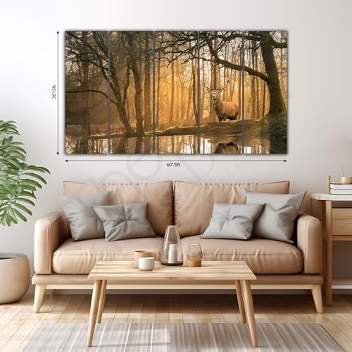 Image of The Castle Decor Golden Deer Wall Painting for Living Room Big Size - Deer Wall Painting for Bedroom, Office, Drawing Room, Hotel - Elegant Wall Decor Art for Home Decoration, Gifting (36x60 inch)