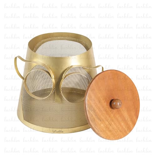 Image of LUSHLIN Metal Fruit Basket with Lid for Kitchen & Dining Table | Insect Proof Mesh Fruit & Vegetable Basket | Countertop Storage Basket for Fruits, Vegetables & Snacks (Gold, 22.5 cm)