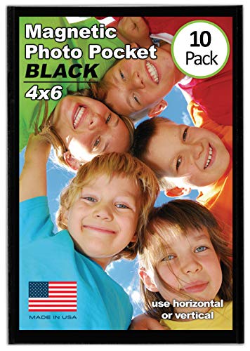 Magtech Magnetic Photo Pocket Picture Frame, Black, Holds 4x6 Inch Photos, 10 Pack