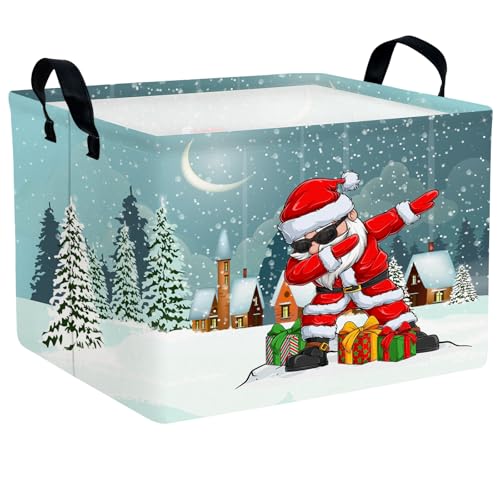 Image of Empty Large Christmas Basket for Gifts Women Collapsible Storage Bin Kids Toy Box Holiday Decor (Personalized Dancing Santa Claus)