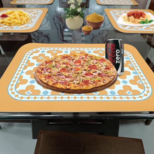 Image of Faux Leather Dining Table Placemats | Heat Insulation & Stain Resistant Waterproof Non Slip Dinner Table Mats | Perfect for Home, Kitchen, Restaurant, Office (Pastel Orange, Set of 6)