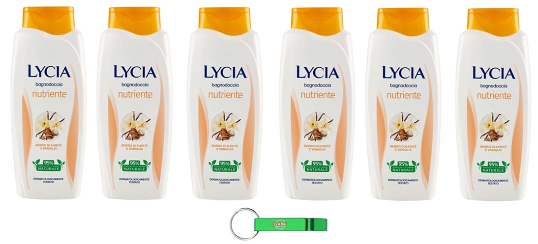 Lycia Bagnodoccia Nutriente Vaniglia e Burro di Karitè Lot de 6 gels douche nourrissants à la vanille et au beurre de karité 750 ml + porte-clés Beni Culinari