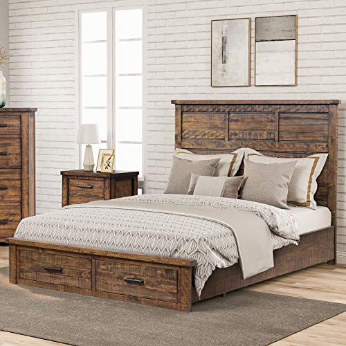 Knocbel Farmhouse Queen Bed Frame with Headboard and Storage Drawers, Reclaimed Solid Wood Platform Bed Mattress Foundation with 5 Slats Support, 600lbs Weight Capacity (Natural)