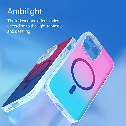 Image of eller sante Zurich MAGPRO Gradient Colored for iPhone 14 Pro Case Cover, Transparent, 6 Feet Drop Protection, Shockproof, Scratch Resistant, Slim, Compatible with MagSafe Back Cover - Pink& Blue