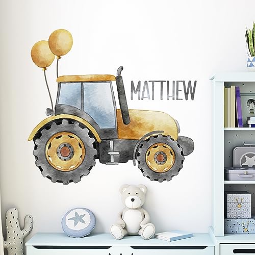 Vinilo Decorativo Personalizado Bulldozer Acuarela Amarillo miniatura 2