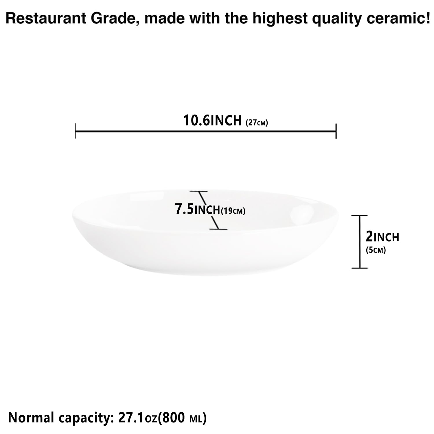 insongdafa Ceramic Serving Plate 27 oz, Set of 4 Oval Salad Plate, Entertaining Modern Kitchen Dishes, for Dinner, Fruit, Salad, Pasta- Microwave, Oven & Dishwasher Safe, 10.6 Inch Oval deep Plate