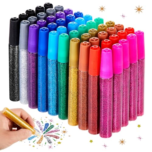 Fullhawl 50 Pcs Glitter Glue Stick Bulk, Non-Toxic Washable Glue Pens 10 Ml/0.35 oz Each Craft Glitter Gel for DIY Art Project Painting Scrapbooking Halloween Christmas School Decor Supply, 10 Colors