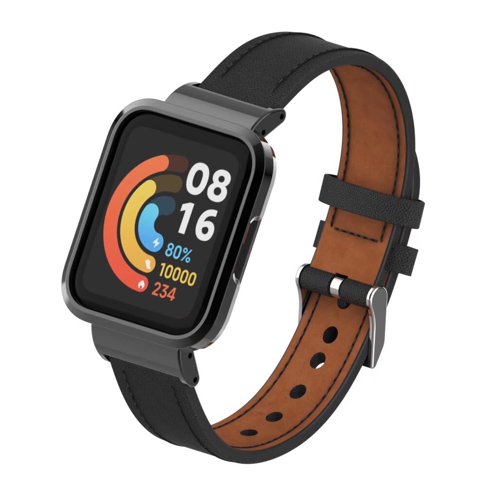 nuosiweilang Bracelet Compatible with Redmi Watch 2/Xiaomi Mi Watch Lite 2 Strap Leather,Classic Adjustable Replacement Sport Fitness Wristband for Men Women,Black