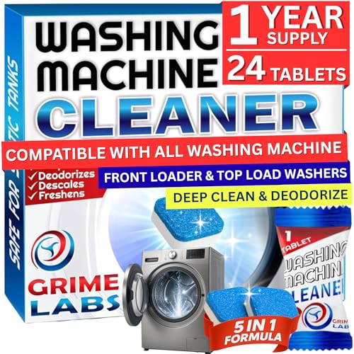 GRIME LABS Washing Machine Cleaner Tablets - Penetrating Deep Clean Washer Cleaner Tablets For Front Loader And Top Load HE - Active Formula Tub Descaler Deodorizer