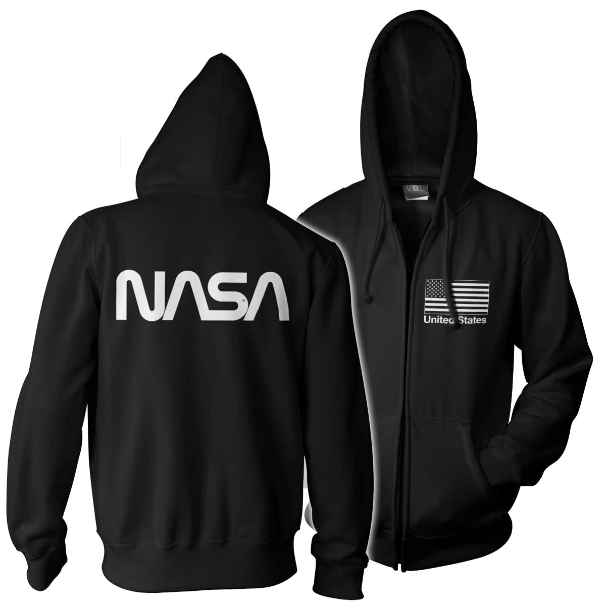 Nasa Unisex Black Officially Licensed Flag Zipped Hoodie (Black), Xl