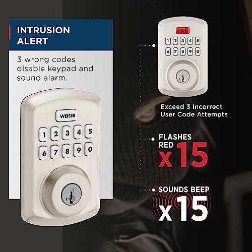 Weiser Powerbolt 3 Satin Nickel Keyless Entry Door Lock/Deadbolt Lock, 10-Button Keypad Door Lock with Auto Lock and 12-Month Battery Life, Electronic Door Locks for Front Door, Home Décor by Weiser - Used condition - Image 7