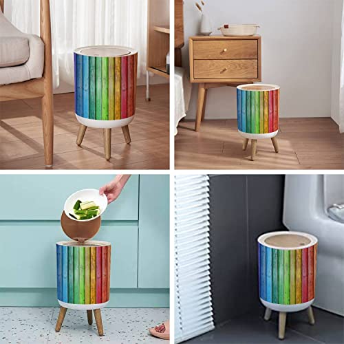 Image of Small Trash Can with Lid for Bathroom Kitchen Office Diaper Colorful Wooden Rainbow Color Bedroom Garbage Trash Bin Dog Proof Waste Basket Cute Decorative