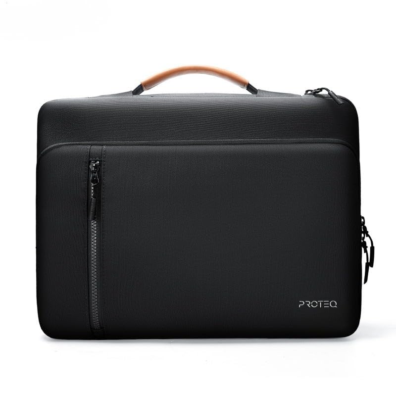 Image of PROTEQ Laptop Sleeve Shockproof Bag - Black (Handle), 15.6 Inch | Slim Laptop Cover Bag | Slim Protective Cover Case for Office, College Black & Beige | Shockproof Laptop Sleeve Bag