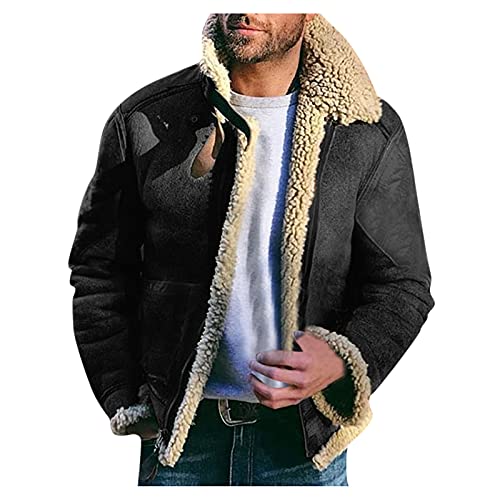 Zilosconcy Wildlederjacke Herren Gefüttert Lammfell Winter Teddy-Fleece...