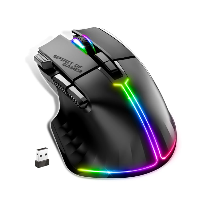 Spirit Of Gamer - PRO M5, Ratón Gaming Inalámbrico RGB para PC, 8 Botones Programables con 1 Rapid'Fire, Conexión...
