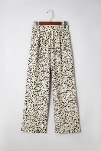 Women's Brown Leopard Drawstring Loose Pants - Casual Wide Leg Trousers for Daily Wear3