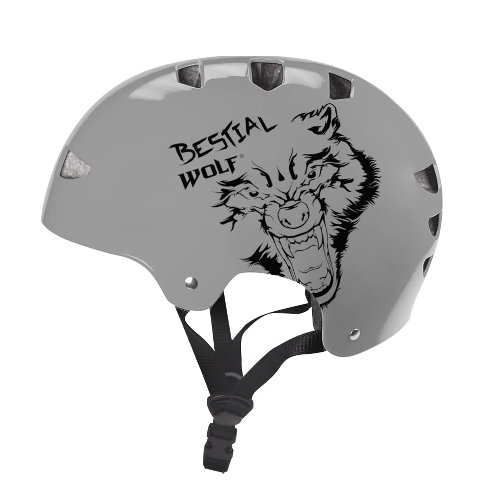 Bestial Wolf | Casco | Skateboard | Monopattino Bambino Freestyle | Skate | Monopattino acrobatico | BMX | Omologato CE | Sport e Outdoor | Regolabile Unisex | 8 a 99 anni
