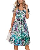 Picture of VOTEPRETTY Women's Summer Dress 2023 Casual Short Sleeve V Neck Button Floral Midi Sundress Pockets Spring(Floral12,M)