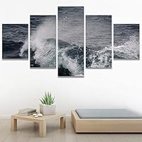 SIGNWIN 5 Panel Canvas Wall Art Beach Blue Coastal Cool Photography Relax/Calm for Home Decorations Ready to Hang - 60