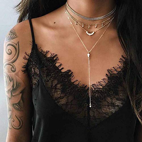 Preisvergleich Produktbild Jovono Bohemian - Mehrschichtige Halskette mit Quaste für Frauen und Mädchen