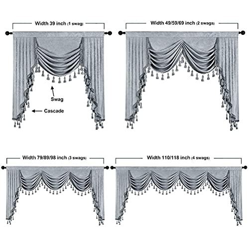 Elkca Thick Chenille Window Curtains Valance For Living Room Silver Grey Waterfall Valance For Bedroom,Rod Pocket(W39Inch, 1 Piece) #TOP5
