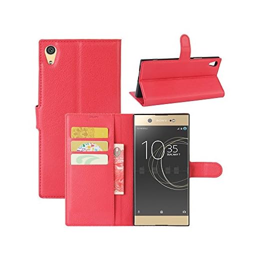 Lapinette Fodral Kompatibelt med Sony Xperia XA1 Plånboksfodral - Läderfodral Xperia XA1 Flip - Skyddsfodral Xperia XA1 Plånbok - Magnetisk Stängning Kortfack Stativfunktion Röd