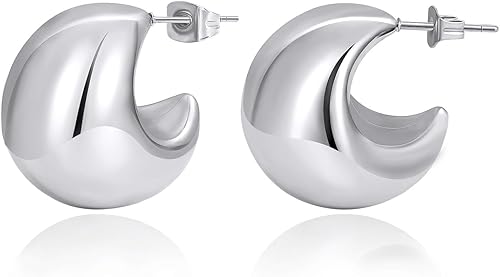 Chunky Gold Hoop Earrings for Women 18K Gold Paperclip Oval Hoop Earrings Gold Square Hoops Small Chunky Earrings Gold Jewelry Gift