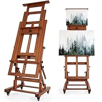 VISWIN Extra-Large Heavy-Duty H Frame Easel, Hold 1 or 2 Canvas up to 79\", Tilts Flat & Movable Beech Wood Large Easel Stand for Painting, Adjustable Professional Floor Art Easel for Adults, Artists