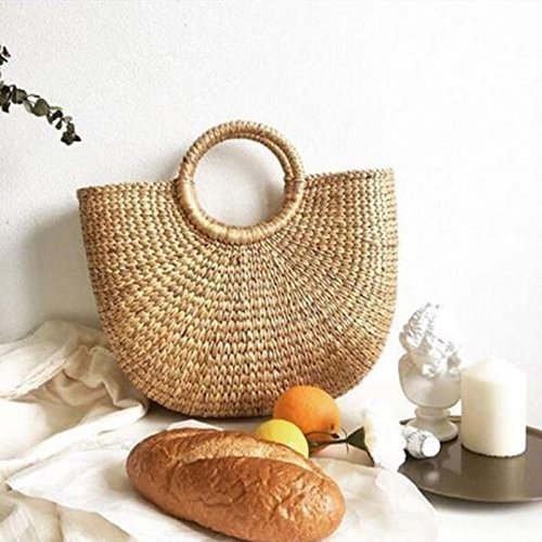 OneMoreT Bolso de mimbre para mujer con paja de playa, tejido de ratán, para verano