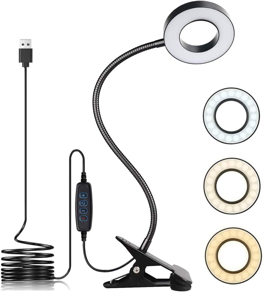 Clefairy Clip on Light LED Reading Book Study Lamp 3 Color Modes 10 Brightness Eye Protection 360° Flexible Gooseneck Student Dormitory Office Desk Lamp at Night in Bed-image-31