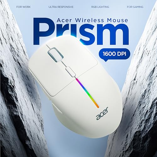 Image of Acer Prism Wireless Mouse | Dual Mode 2.4GHz & BT 5.1 | 6 Buttons with Scroll Wheel | 800 /1200 /1600 DPI | Rechargeable 500mAh Battery | Running RGB | Lightweight 73g I Windows & Mac Compatible - White