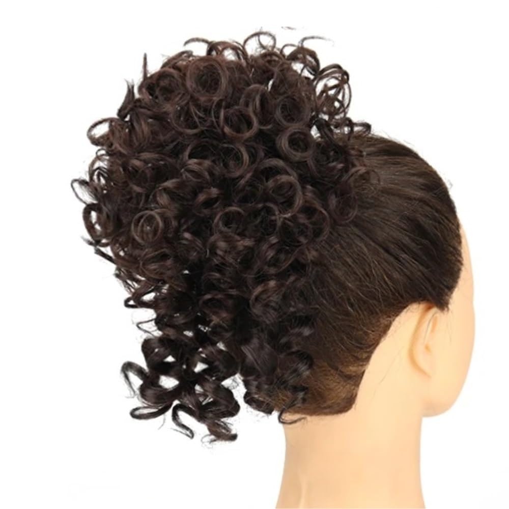 QRSTUVXZY 60g Elastic Drawstring Loose Wave Curly Hairs Synthetic Messy Bun Piece Buns Hair Piece Extensions For Women Dark Brown(Dark brown)