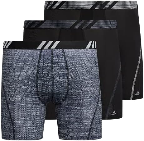 adidas Men's Sport Performance Mesh Boxer Brief Underwear (3-Pack), Illum Black/Onix Grey/Clear Grey, Large