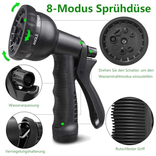 30M/100FT Flexibler Gartenschlauch, Wasserschlauch Dehnbar mit 8 Modi Wassersprühpistole, Adapter für 1/2' 3/4' Zoll und Wandhalterung, Schlauch Flexibel Bewässerung für den Außenbereich