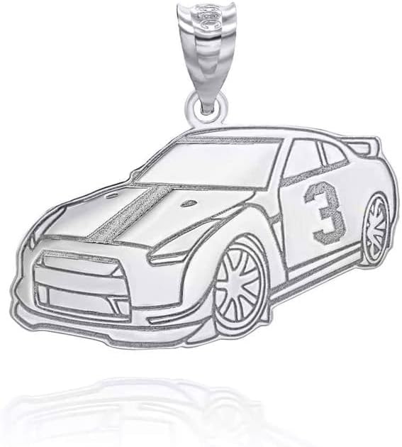 Claddagh Gold Personalized Name 925 Sterling Silver Race Car Charm Pendant Necklace Sport Racing Travel Transportation - Choice of Pendant Only or Rolo Chain 16”-22” Length