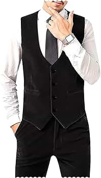 Zeattall Mens Vest and Pants Suit Sets 2 Pieces Velvet V Neck