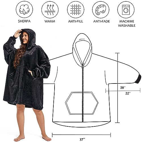 REDESS Blanket Hoodie Sweatshirt, Wearable Blanket Oversized Sherpa with sleeves and giant pocket, cozy hoodie for adults kids - Image 2