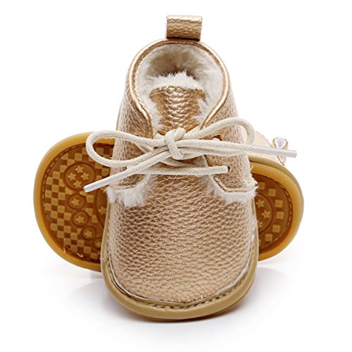 Floral Winter Warm Fur Baby Girls Boys Anti Slip Sole Thick Snow Boots Shoes Sneaker (18-24 Months/5.91inch, Gold)