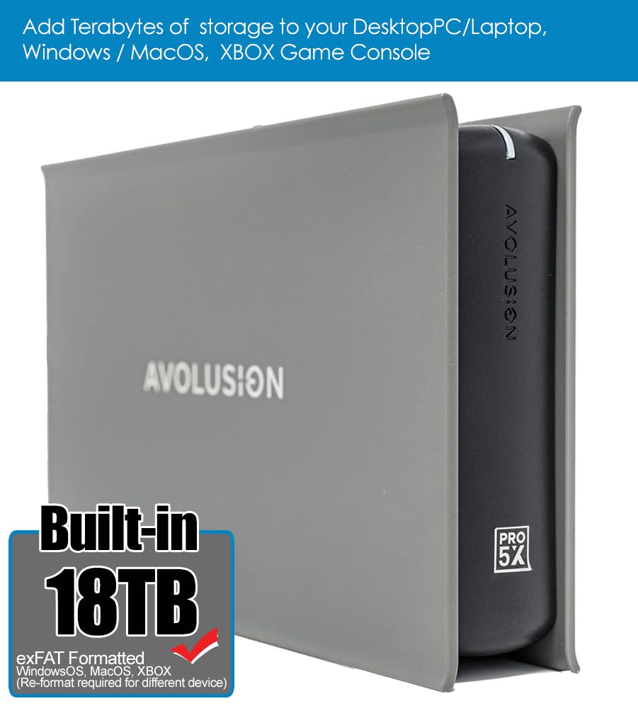 Avolusion PRO-5X (Grey) 18TB USB 3.0 External Hard Drive for PC, Mac, Xbox (Renewed)