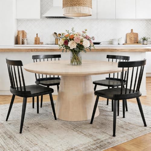 FANCROU Windsor Dining Chair Set of 4, Modern Spindle Wooden Back Kitchen Chairs, Farmhouse Dining Room Chairs with Metal Legs, French Dining Chairs for Restaurant, Cafe, Black