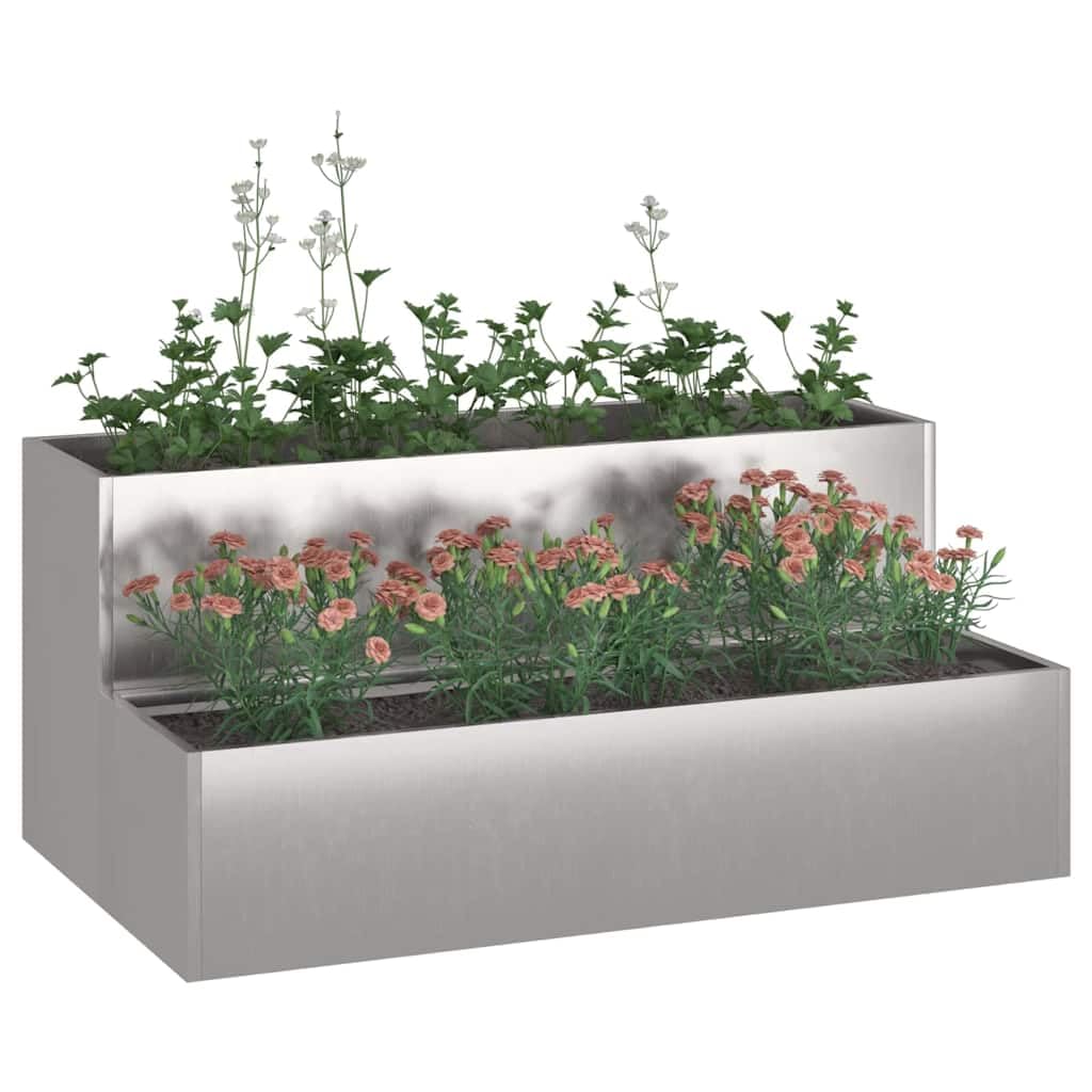 vidaXL Garden Planter Silver 100 x 60 x 45 cm Stainless Steel, Garden and Terrace, Durable Metal Planter, Outdoor Display, Modern Container for Decor, Floral Arrangement