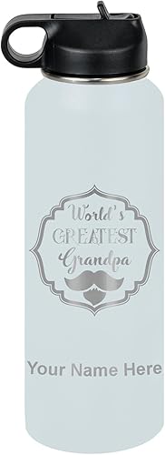 Miniatura 30 de LaserGram Botella de agua con tapa abatible de doble pared de 32 onzas con pajilla, grabado personalizado incluido (negro) Negro -,verde (camo