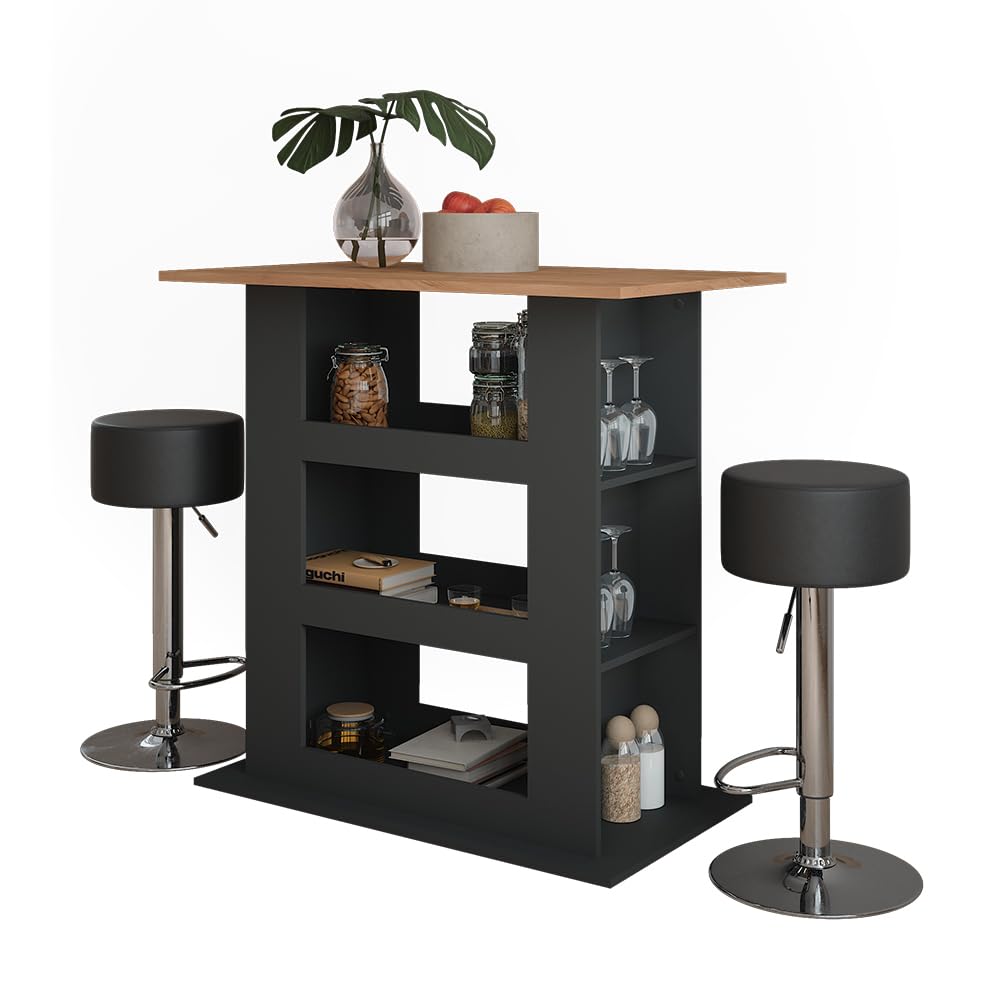 Vicco Set de Table de Bar Repose, Chêne doré/Anthracite, 110x65cm avec 2 tabourets de Bar, idéal comme Table Haute pour Cuisine, Salle à Manger ou bistrot