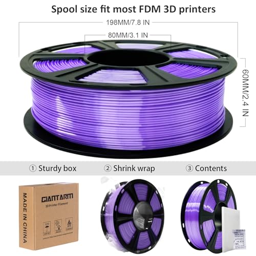 Image of GIANTARM 3D Printer Filament, Silk Purple Pla Filament, 1Kg(2.2lbs) Spool, 1.75mm Dimension Accuracy + /- 0.03mm, 3D Printing Filament